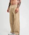 Yırtmaç Detaylı Boru Paça Baggy Eşofman Pantolon - Bej