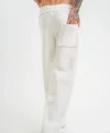 Yırtmaç Detaylı Boru Paça Baggy Eşofman Pantolon - Beyaz