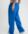 Yırtmaç Detaylı Boru Paça Baggy Eşofman Pantolon -Mavi