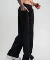 Yırtmaç Detaylı Boru Paça Baggy Eşofman Pantolon - Siyah