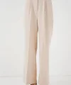 Yüksek Bel Bol Kumaş Pantolon 6697  Krem