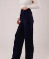 Yüksek Bel Bol Paça Krep acivert Pantolon