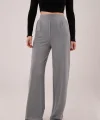 Yüksek Bel Bol Paça Krep Gri Pantolon