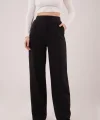 Yüksek Bel Bol Paça Krep iyah Pantolon
