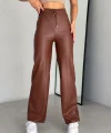 Yüksek Bel Geniş Paça Içi şardonlu Deri Pantolon.