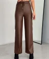 Yüksek Bel Geniş Paça Içi şardonlu Deri Pantolon.