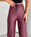 Yüksek Bel Geniş Paça Içi şardonlu Deri Pantolon.