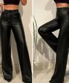 Yüksek Bel Geniş Paça Içi şardonlu Deri Pantolon.