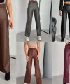 Yüksek Bel Geniş Paça Içi şardonlu Deri Pantolon.