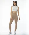 Yüksek Bel Sporcu Düz Tayt - Bej