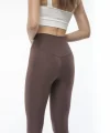 Yüksek Bel Sporcu Düz Tayt - Kahverengi