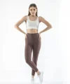 Yüksek Bel Sporcu Düz Tayt - Kahverengi