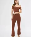 Yüksel Bel Fitilli İspanyol Paça Tayt - Kahve