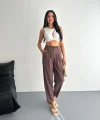 Yüksel Bel Rahat Paça Pantalon - Kahverengi