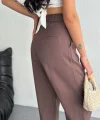 Yüksel Bel Rahat Paça Pantalon - Kahverengi