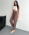 Yüksel Bel Rahat Paça Pantalon - Kahverengi