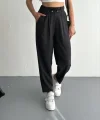 Yüksel Bel Rahat Paça Pantalon - Siyah
