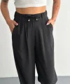 Yüksel Bel Rahat Paça Pantalon - Siyah