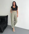 Yüksel Bel Rahat Paça Pantalon - Su Yeşili