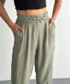 Yüksel Bel Rahat Paça Pantalon - Su Yeşili