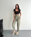 Yüksel Bel Rahat Paça Pantalon - Su Yeşili
