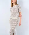 Zikzak Desenli Etekli Takım  KremSiyah