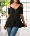Zincir Askılı Yaka Fermuar Detay Viskon Bluz