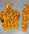 Zıp Fermuarlı Nakışlı Kapşonlu Takım - Sarı