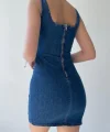 Zippe Detaylı Denim Elbise