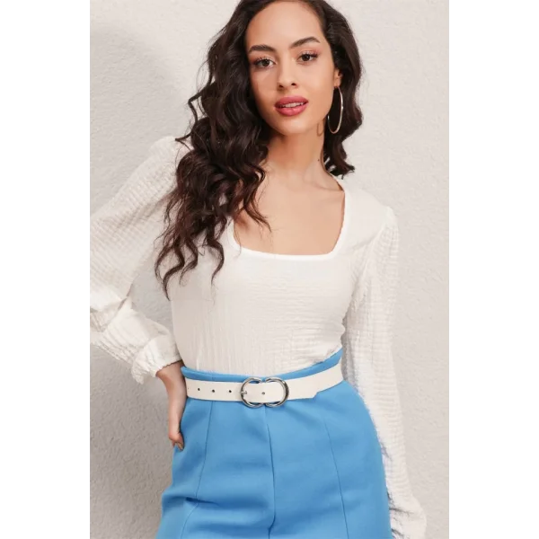 04 Uzun Kollu Bluz  Beyaz