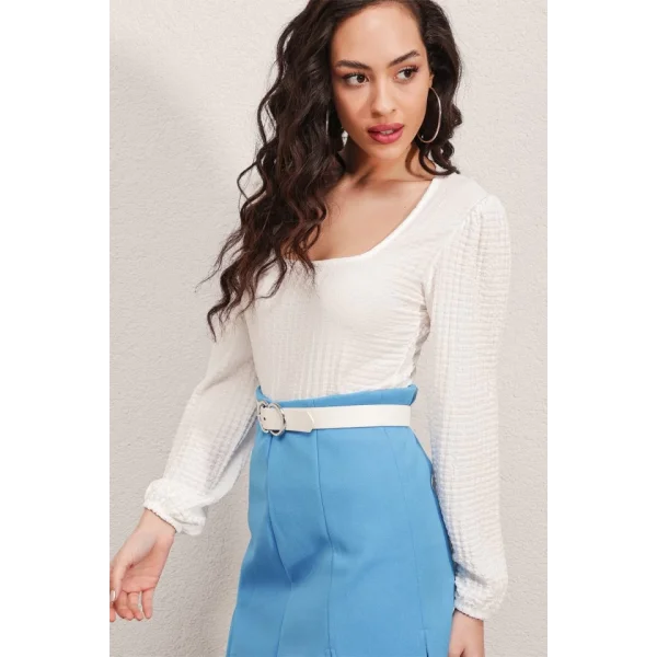 04 Uzun Kollu Bluz  Beyaz