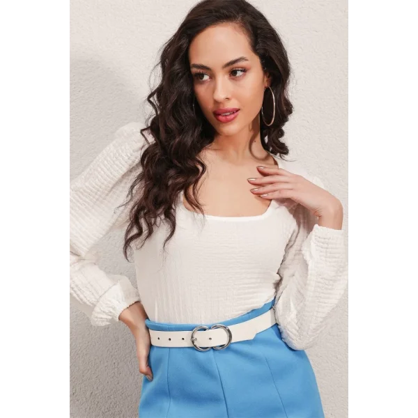 04 Uzun Kollu Bluz  Beyaz