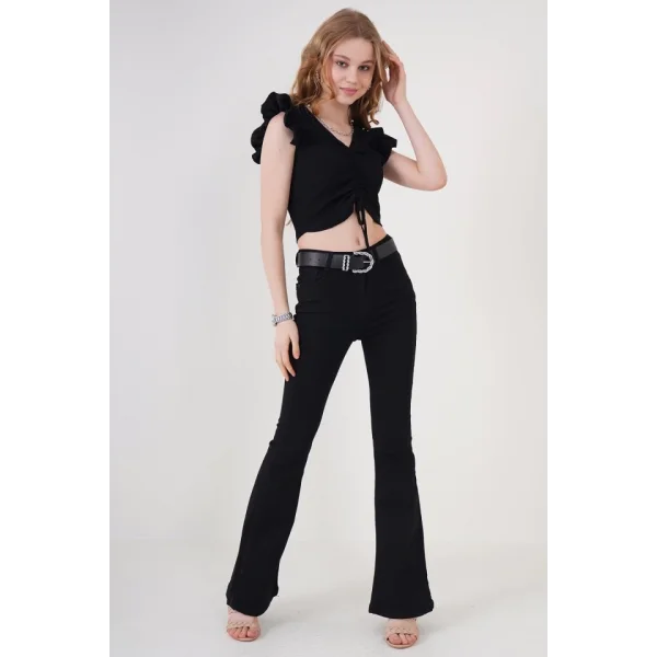 0423 Crop Örme Bluz  Siyah