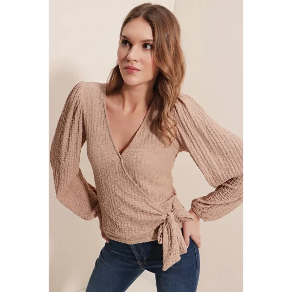 0441 Anvelop Örme Bluz - Bej