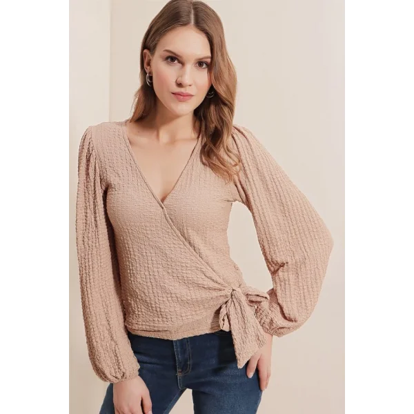 0441 Anvelop Örme Bluz - Bej