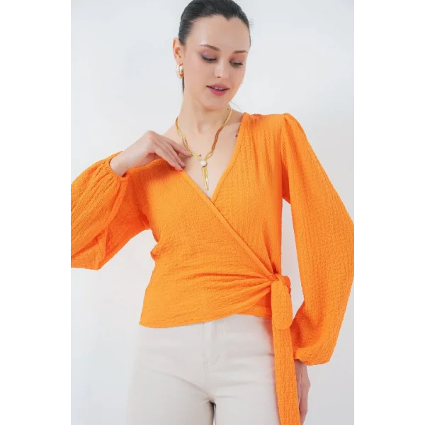 0441 Anvelop Örme Bluz - Turuncu