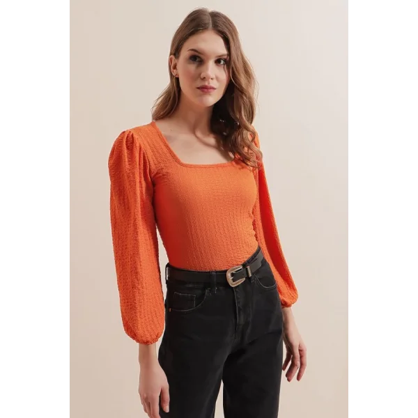 0442 Uzun Kollu Bluz - Turuncu