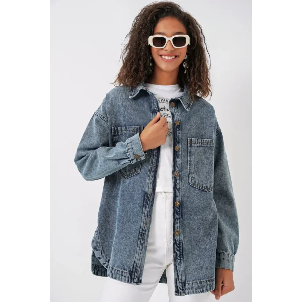 0659 Boyfriend Jean Gömlek  Mavi