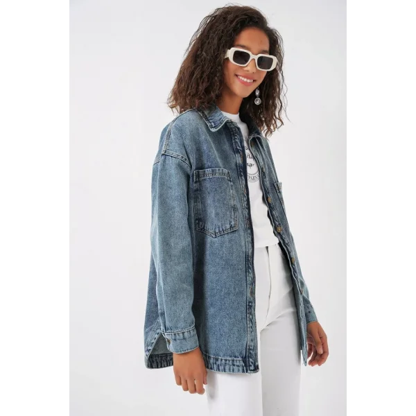 0659 Boyfriend Jean Gömlek  Mavi