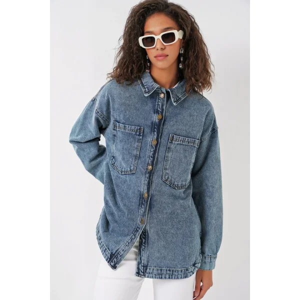 0659 Boyfriend Jean Gömlek  Mavi