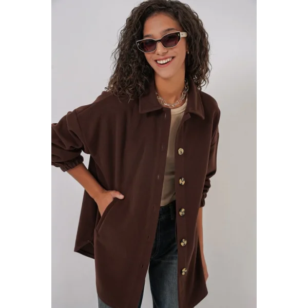 0674 Cepli Oversize Gömlek  C. Kahverengi