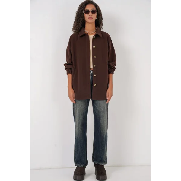 0674 Cepli Oversize Gömlek  C. Kahverengi