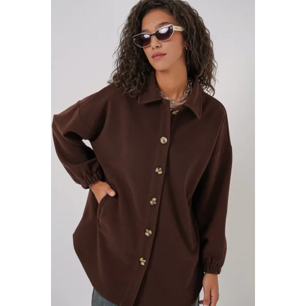 0674 Cepli Oversize Gömlek  C. Kahverengi