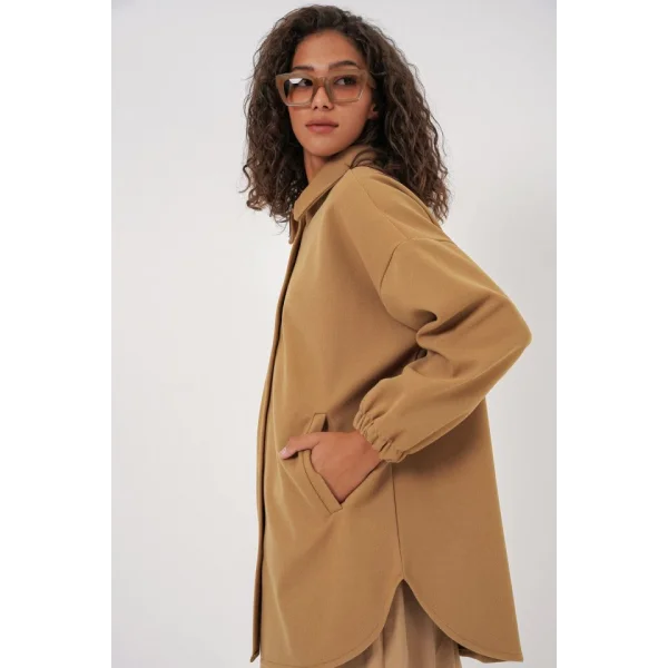 0674 Cepli Oversize Gömlek  Hardal