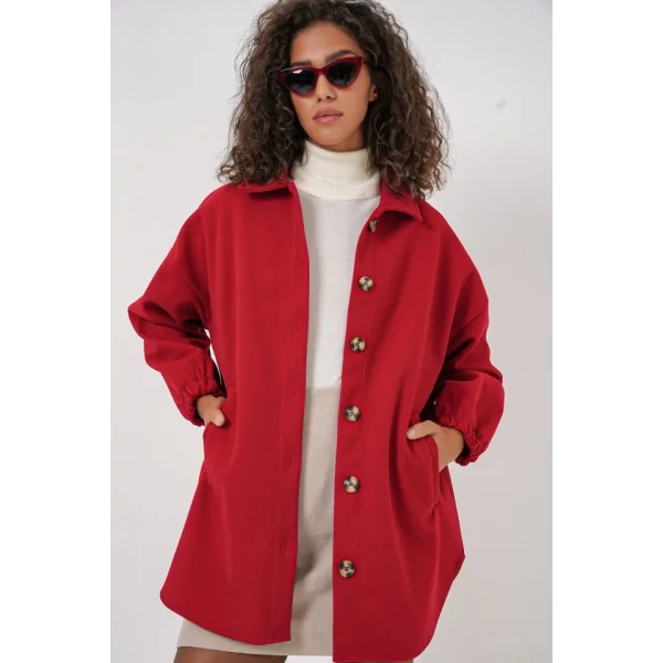0674 Cepli Oversize Gömlek  Kırmızı