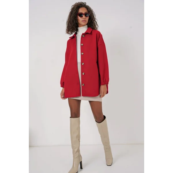 0674 Cepli Oversize Gömlek  Kırmızı