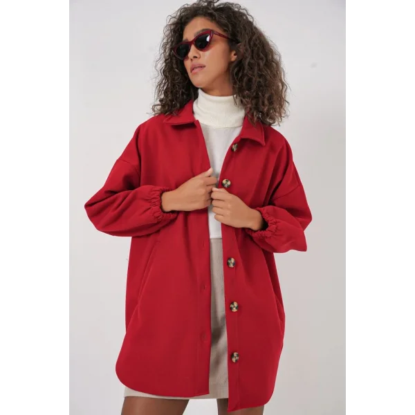 0674 Cepli Oversize Gömlek  Kırmızı