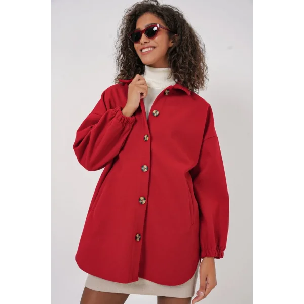 0674 Cepli Oversize Gömlek  Kırmızı