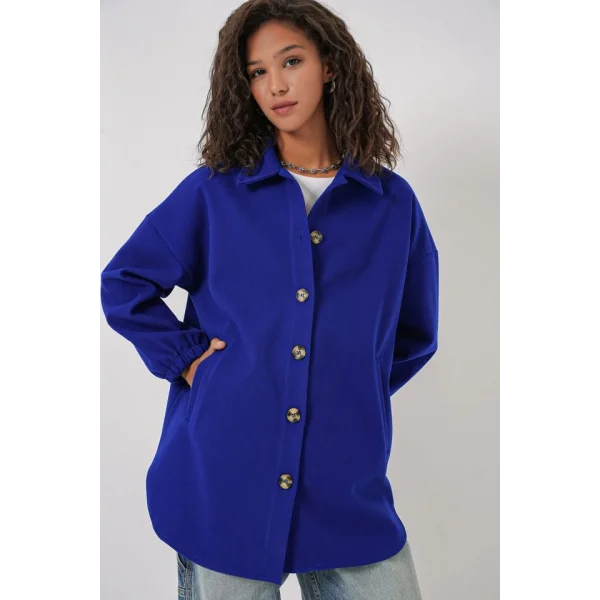 0674 Cepli Oversize Gömlek  Saks