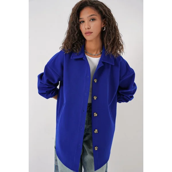 0674 Cepli Oversize Gömlek  Saks